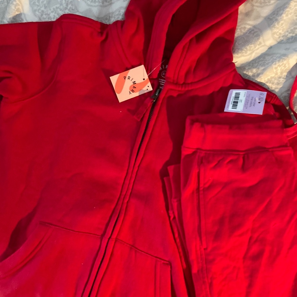 Primary size 8-9 red sweatshirt and matching pants